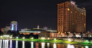 A view of the Wichita, KS skyline at night