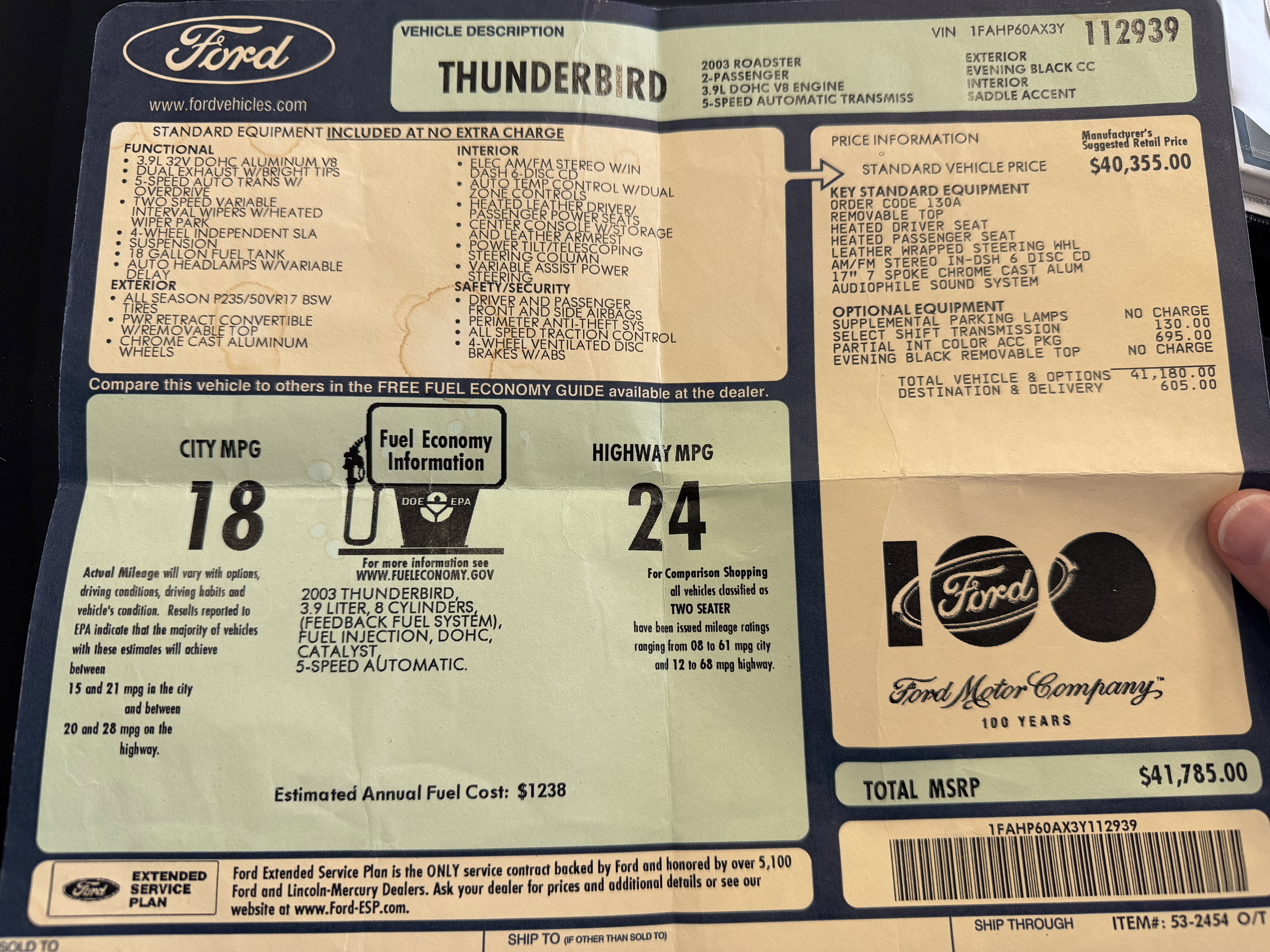 2003 Ford Thunderbird Base